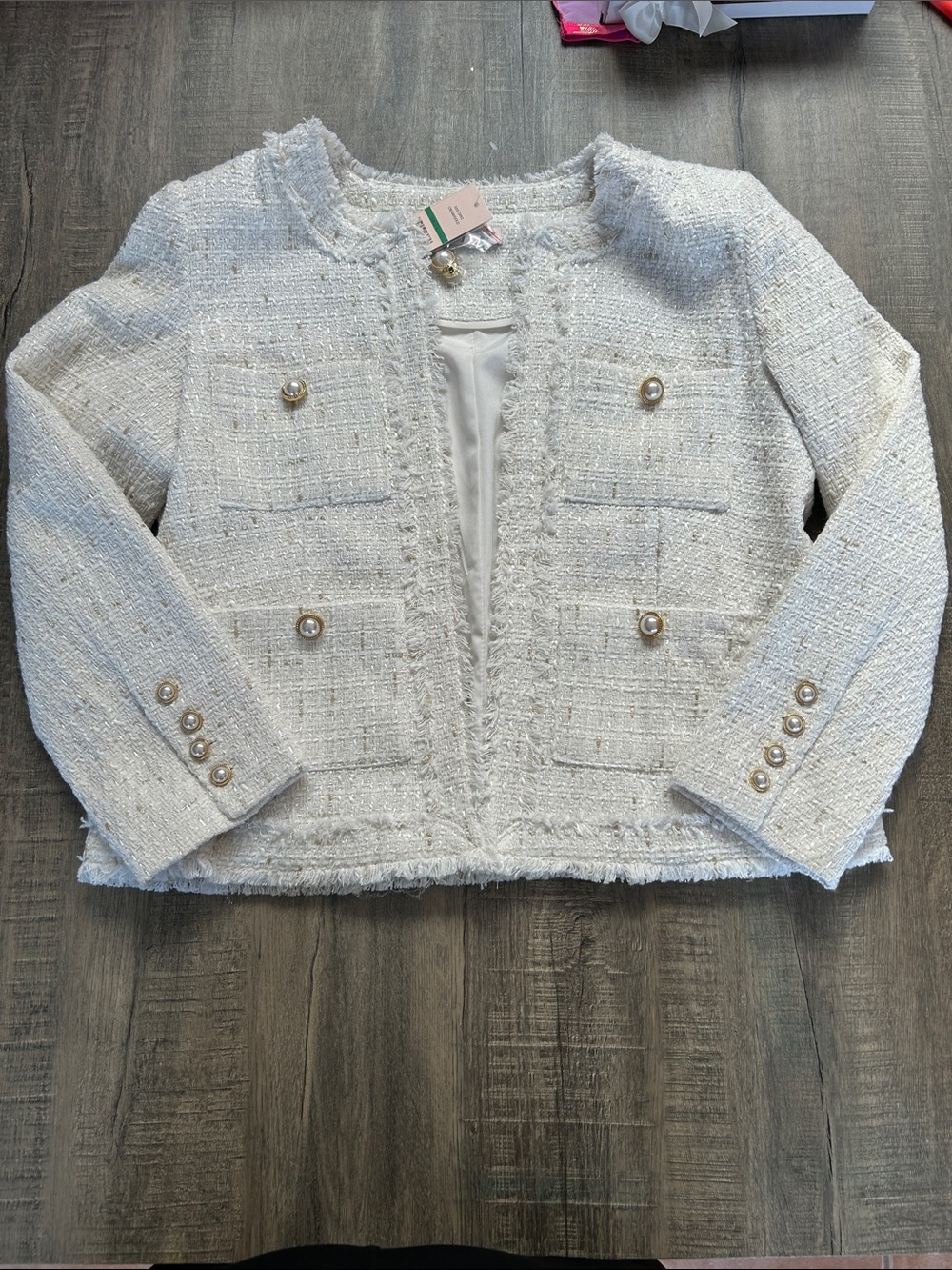 Nanette Lepore Ivory Tweed Pearl-Button Blazer